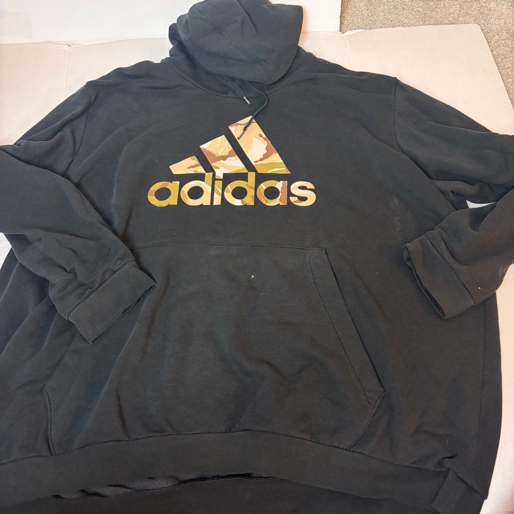 Adidas Mens 4XL Black Camo Logo Pullover Hoodie Sweatshirt Fleece Pocket